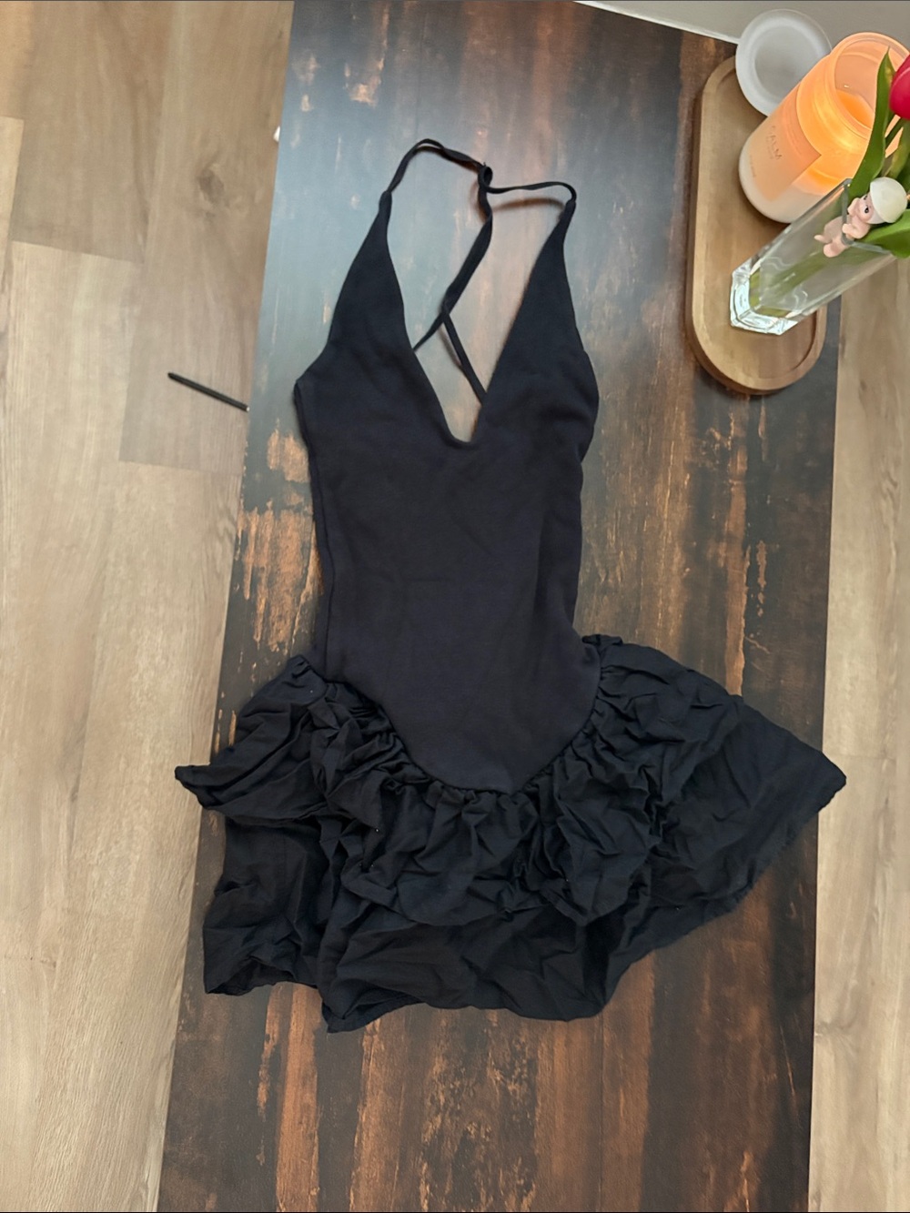 Zara Black Ruffled Bodysuit Dress